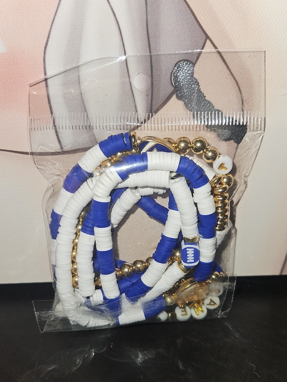 Game Day Blue & White Beaded Football Bracelet Stack New Without Tag - Picture 6 of 6